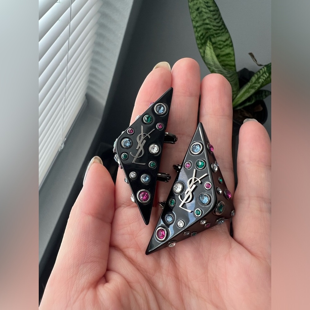 Saint Laurent clip on triangle earrings YSL logo